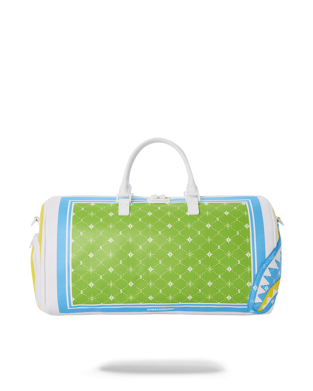 Sprayground Chameleon Rolling Duffle Bag with faux leather and metal zipper pocket