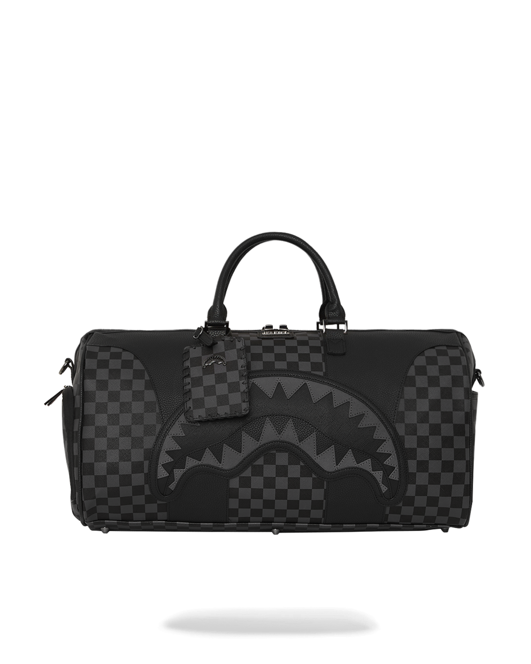 Mens leather duffle bag with metal zipper pocket and back zippers