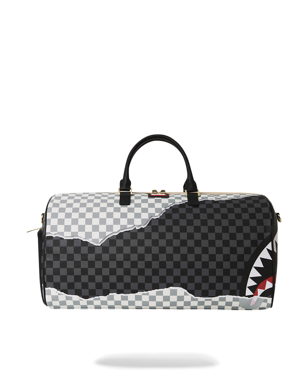 Faux leather rolling duffle bag showcasing adjustable straps and gold zippers.