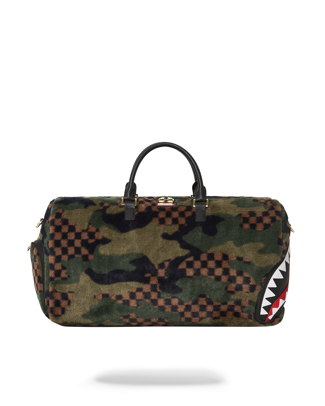 Faux leather duffle bag with shark motif and water-resistant fabric, perfect for travel