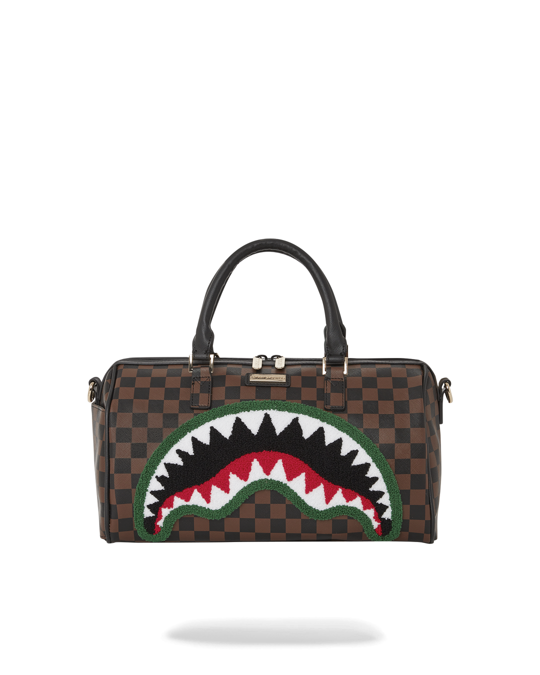 Shark mini duffle bag with PVC material and gold zippers