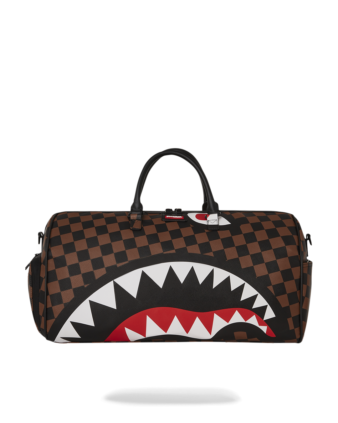 Hangover Shark Faux Leather Duffle Bag - front view with open zipper
