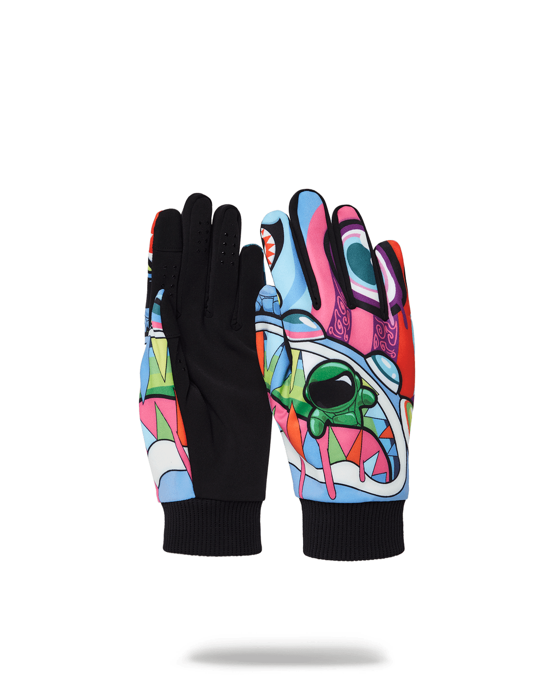 Close-up of gloves showing touchscreen fingertips for phone use outdoors