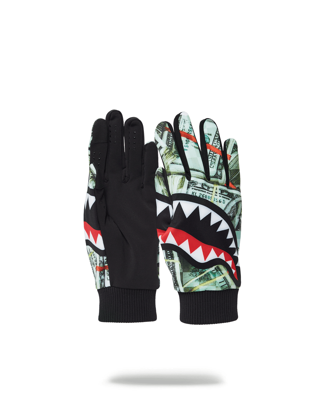 Sprayground winter gloves for women, worn on a cold winter day