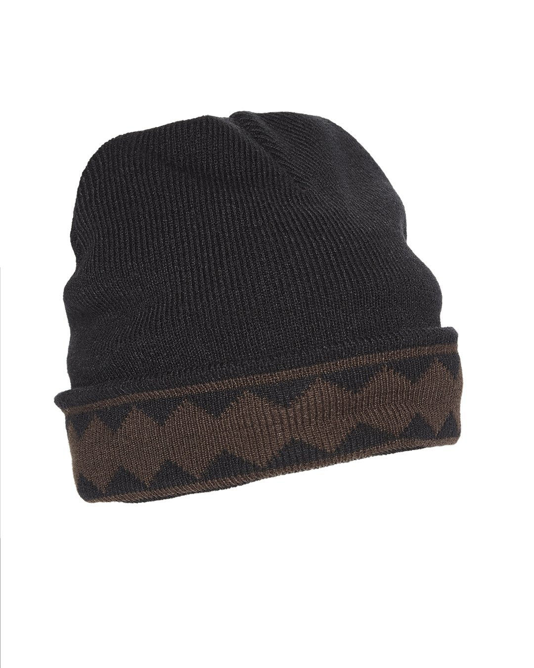 Sprayground Brown Beanie Hat on a model, showcasing its stylish design.