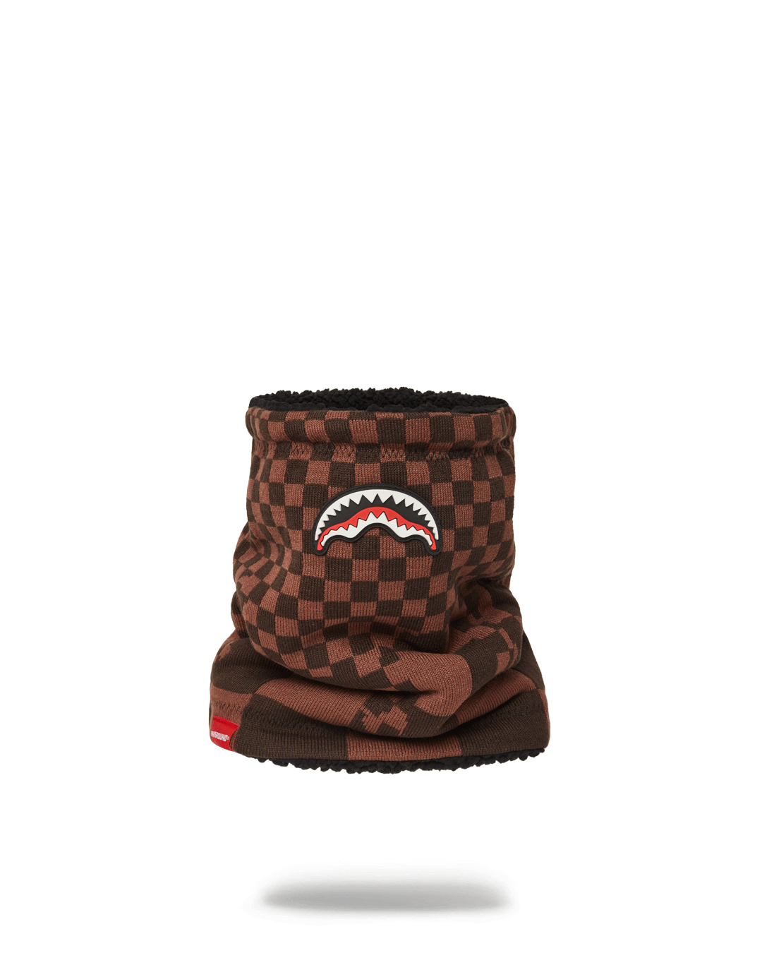 Close-up of the knitted neck warmer showcasing the design and texture.