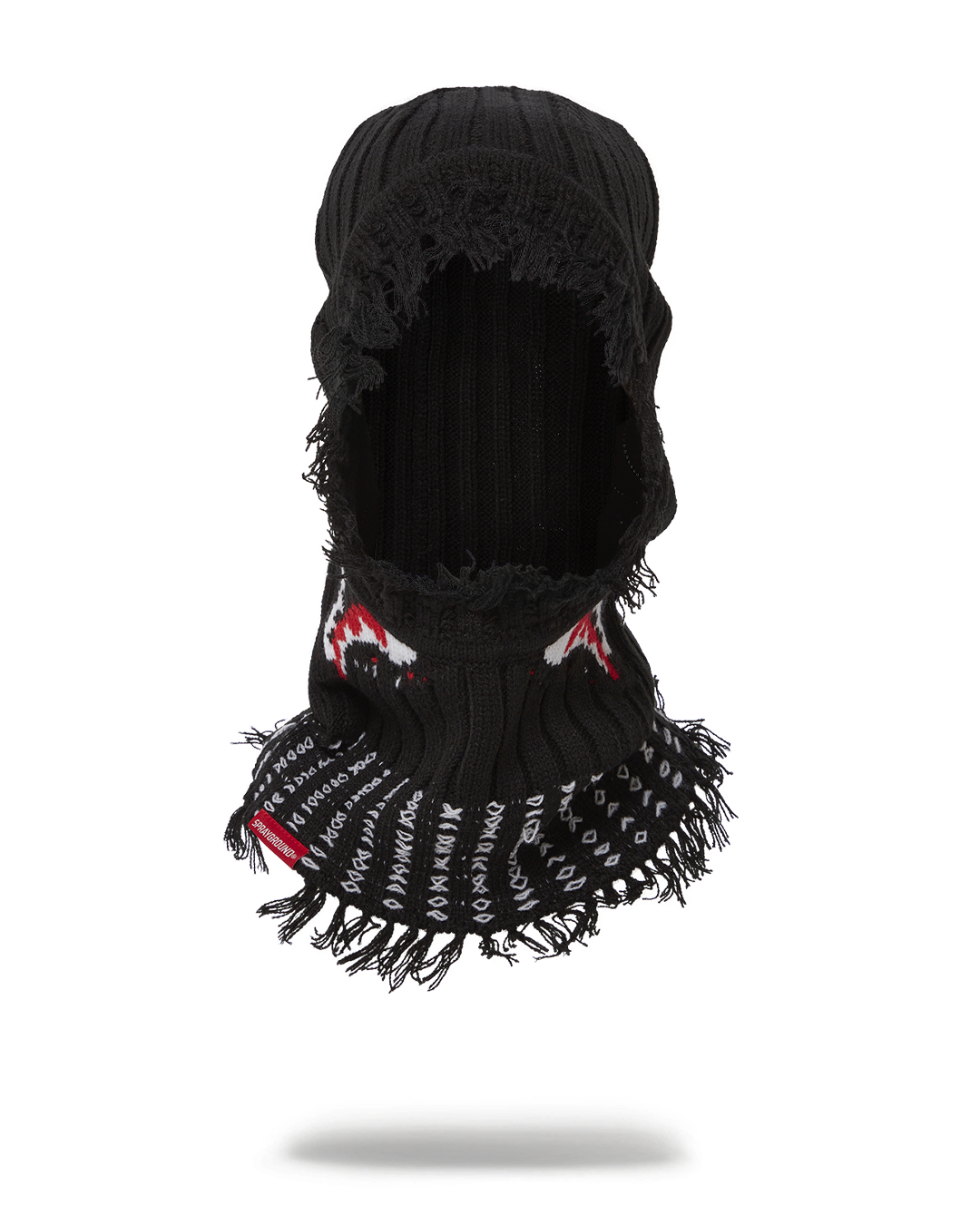 Close-up of the bohemian full face ski mask, showcasing its knitted construction.