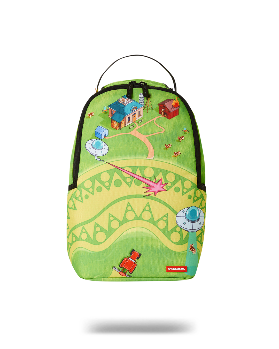 Front view of the Alien Adventure mini backpack showcasing the zipper pocket.