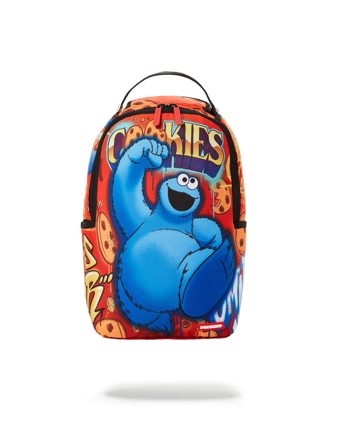 Front view of Cookie Monster backpack mini backpack purse with mesh straps.