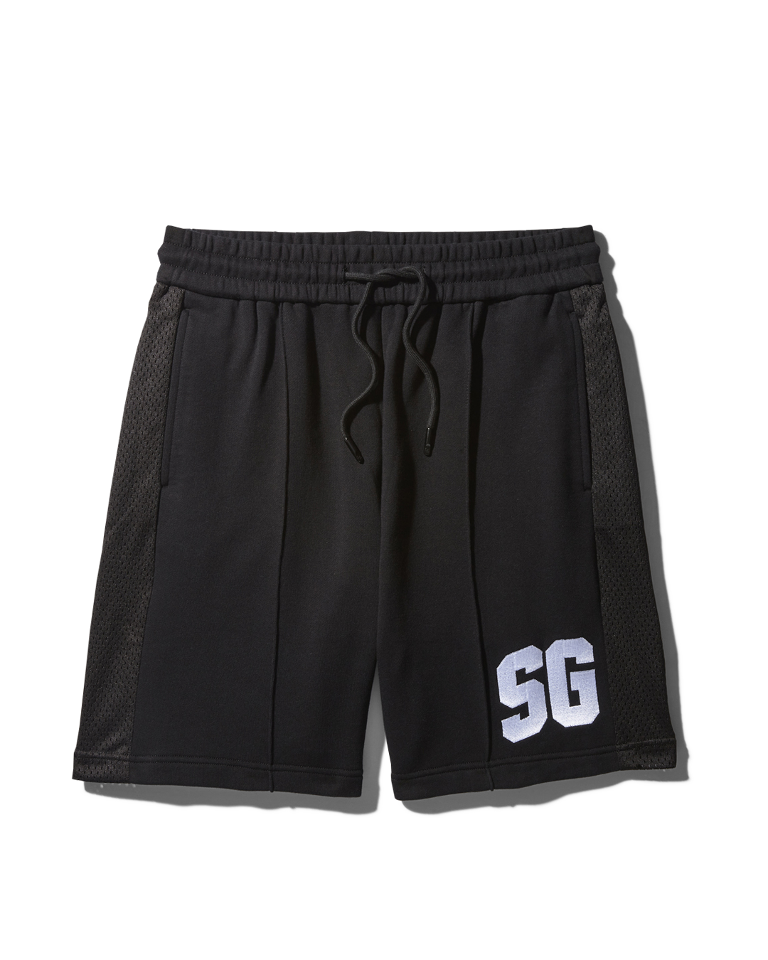 Close-up of the cotton knit fabric and drawstring waist on these men's shorts