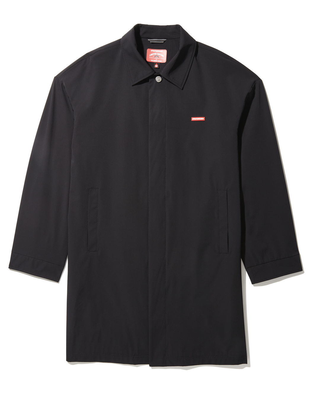 Front view of the men's cotton bomber jacket with signature logo