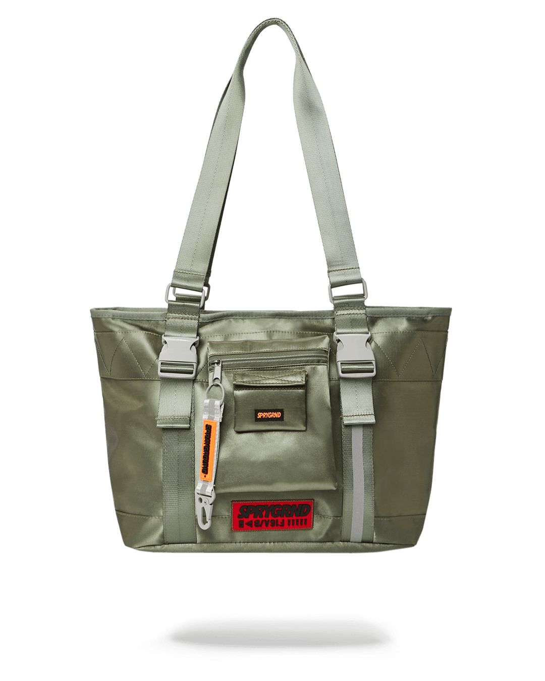 Sprayground Special Ops Shoulder Tote displayed in urban setting with vibrant prints.