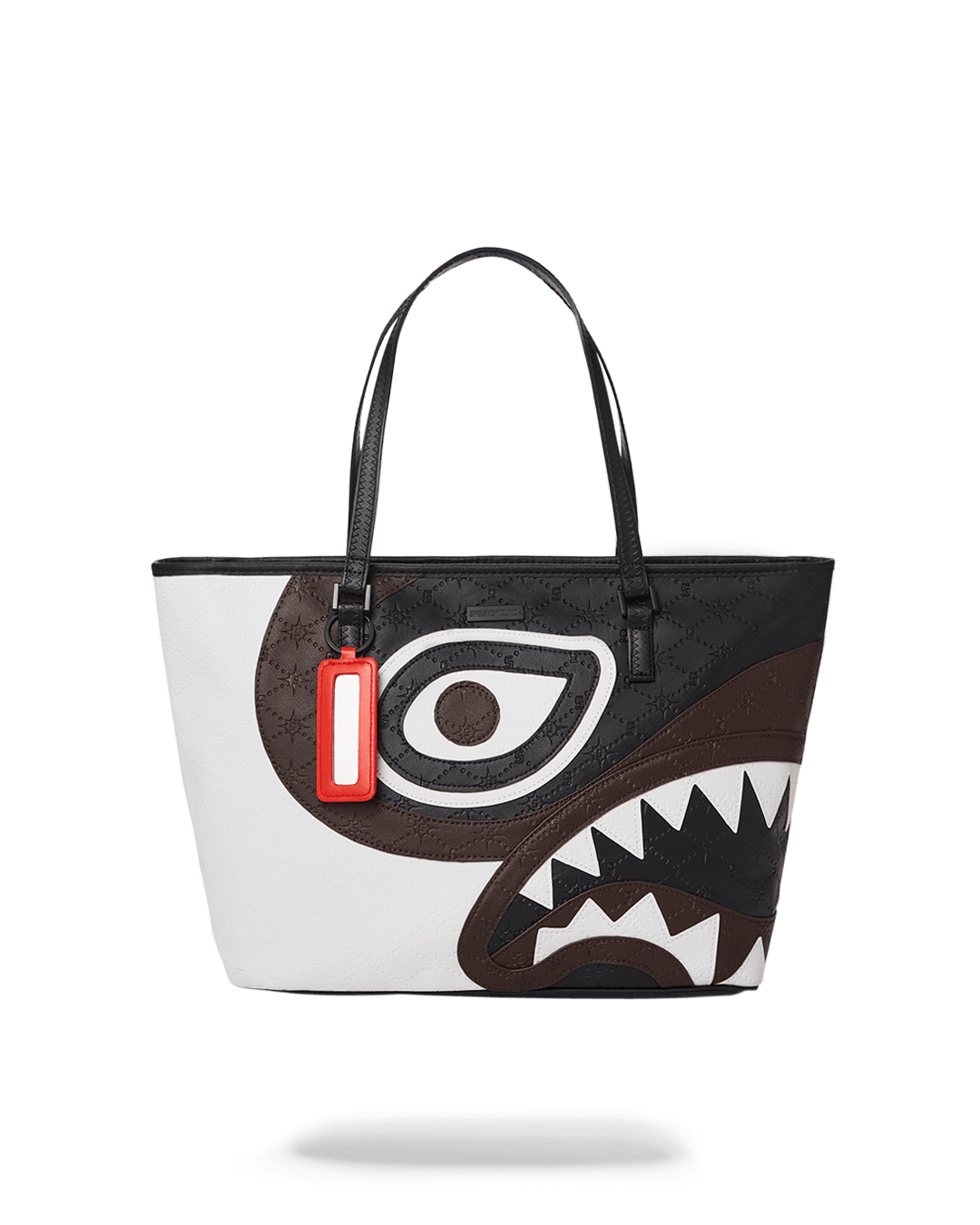 Sprayground vegan leather tote bag with logo keychain, front view