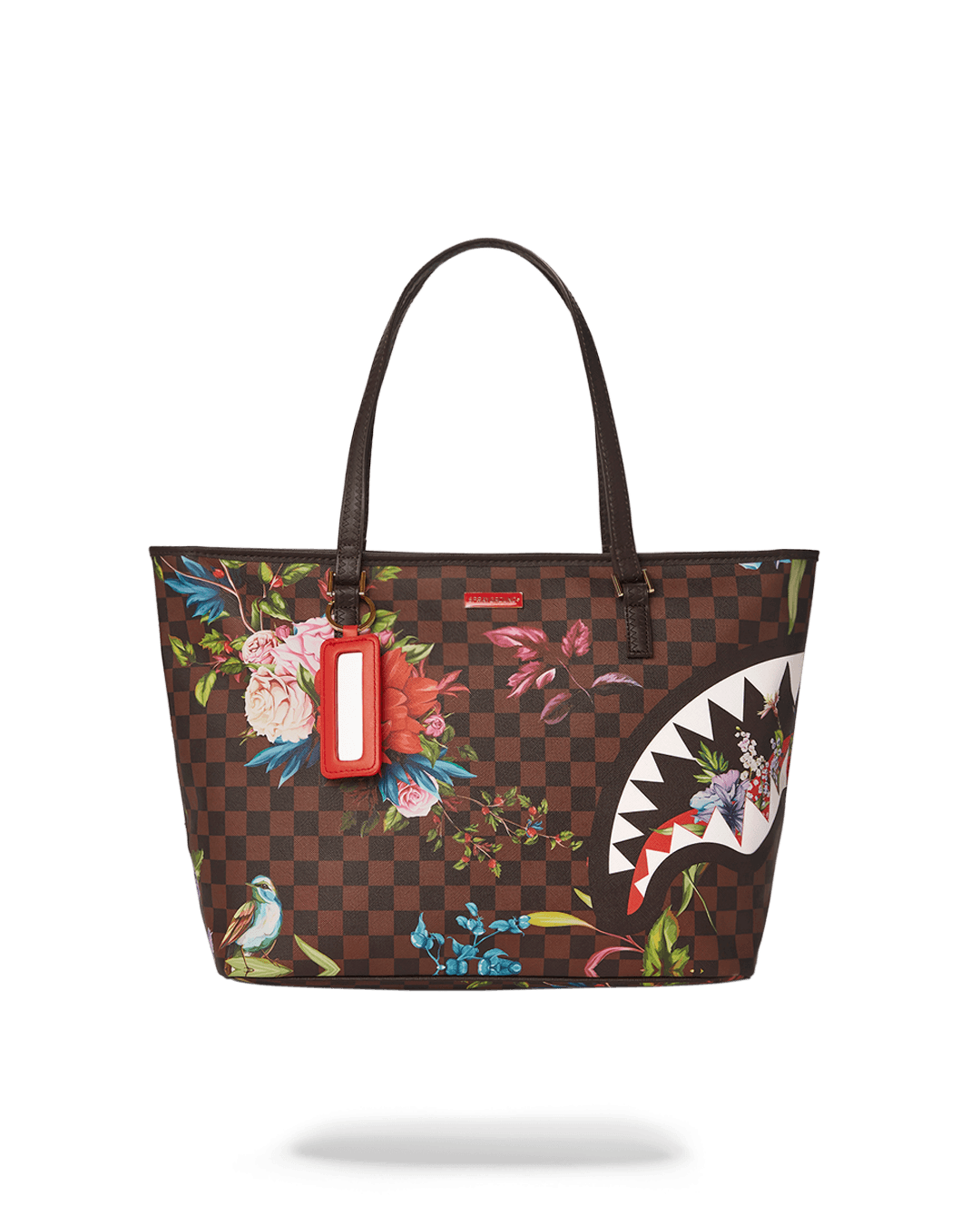 Goyard-inspired vegan leather tote bag with unique print, front view