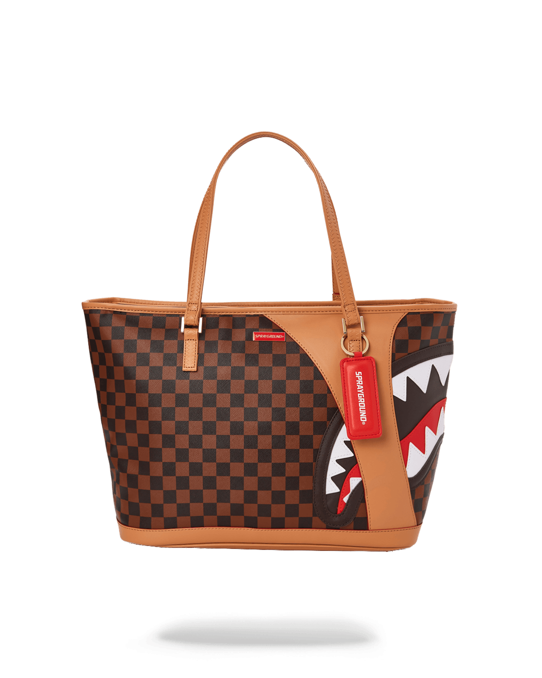 Sprayground tote bag in black with bold prints and gold hardware