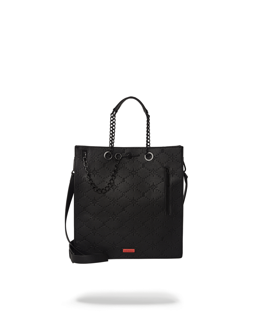 Vegan leather loft tote with adjustable strap and chain handles, ideal for women's shoulder bags.
