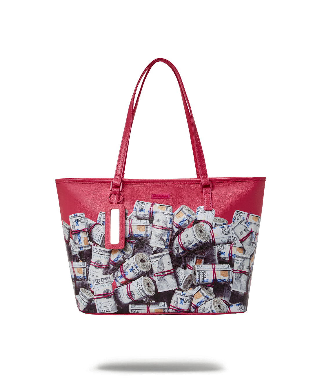 Close-up of the Sprayground Entrepreneur Tote's gold zippers and vegan leather texture.