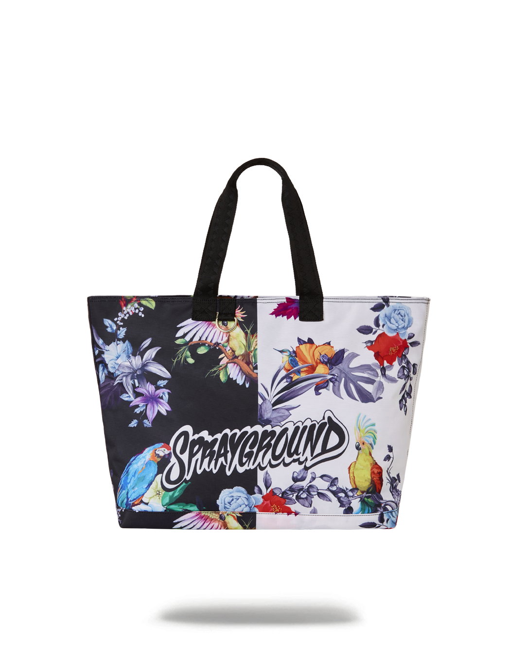 Sprayground leopard print tote bag open, showing interior pockets