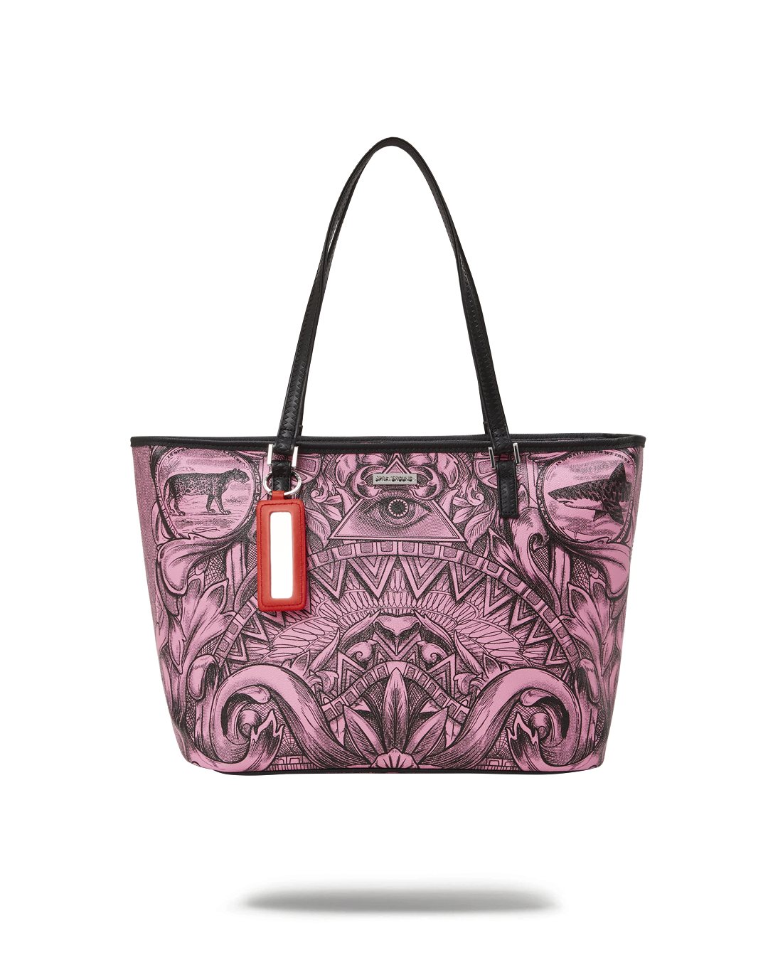 Front view of the stylish vegan leather tote bag with keychain