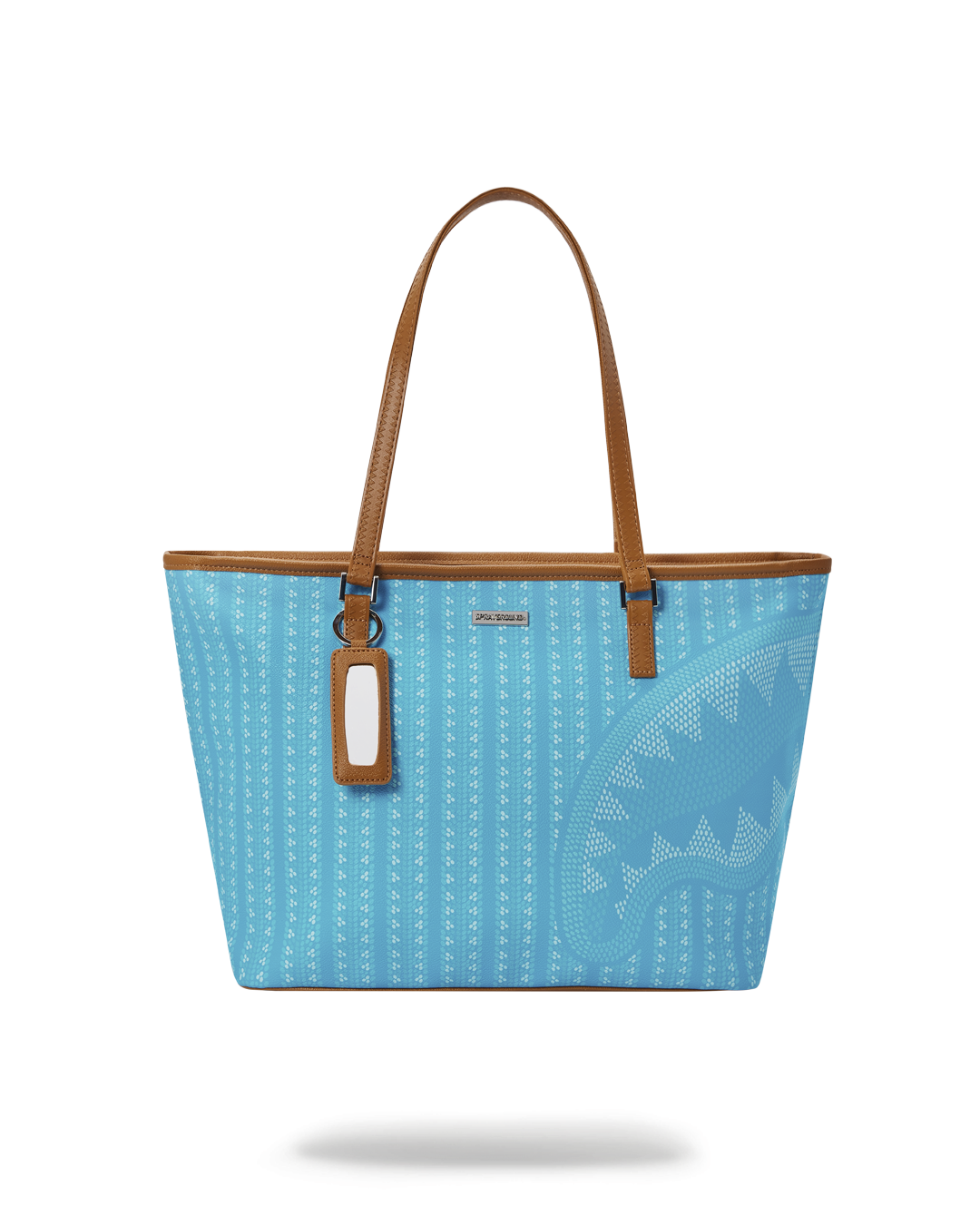 Front view of the vibrant vegan leather tote bag with keychain