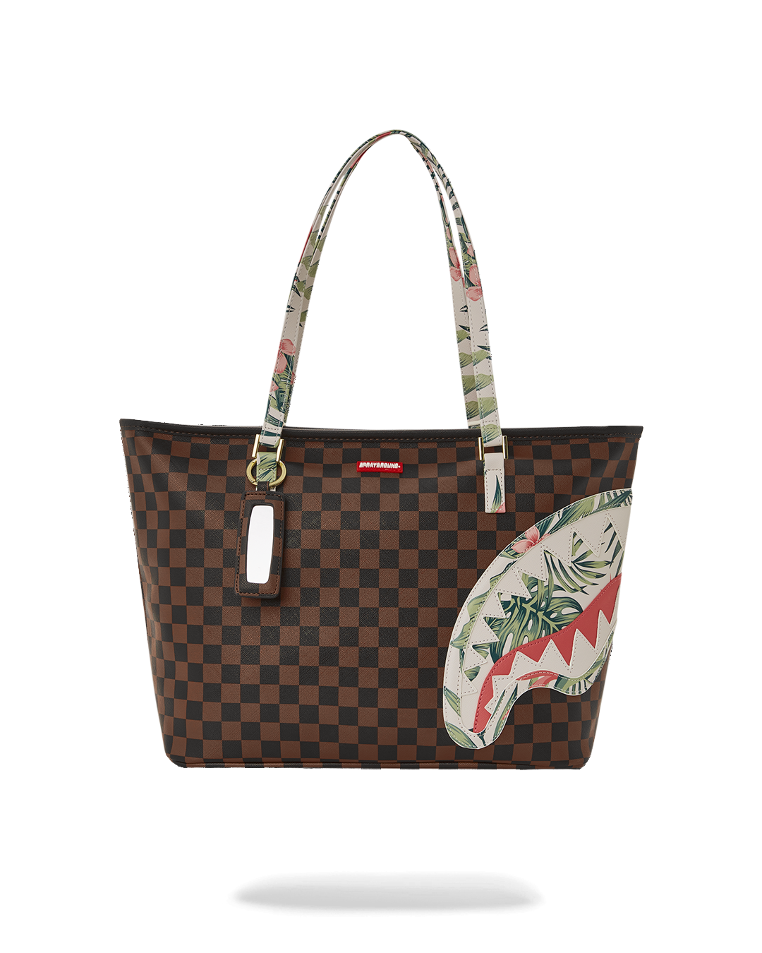 Coastal Faux Leather Tote Bag with Parisian shark print, front view