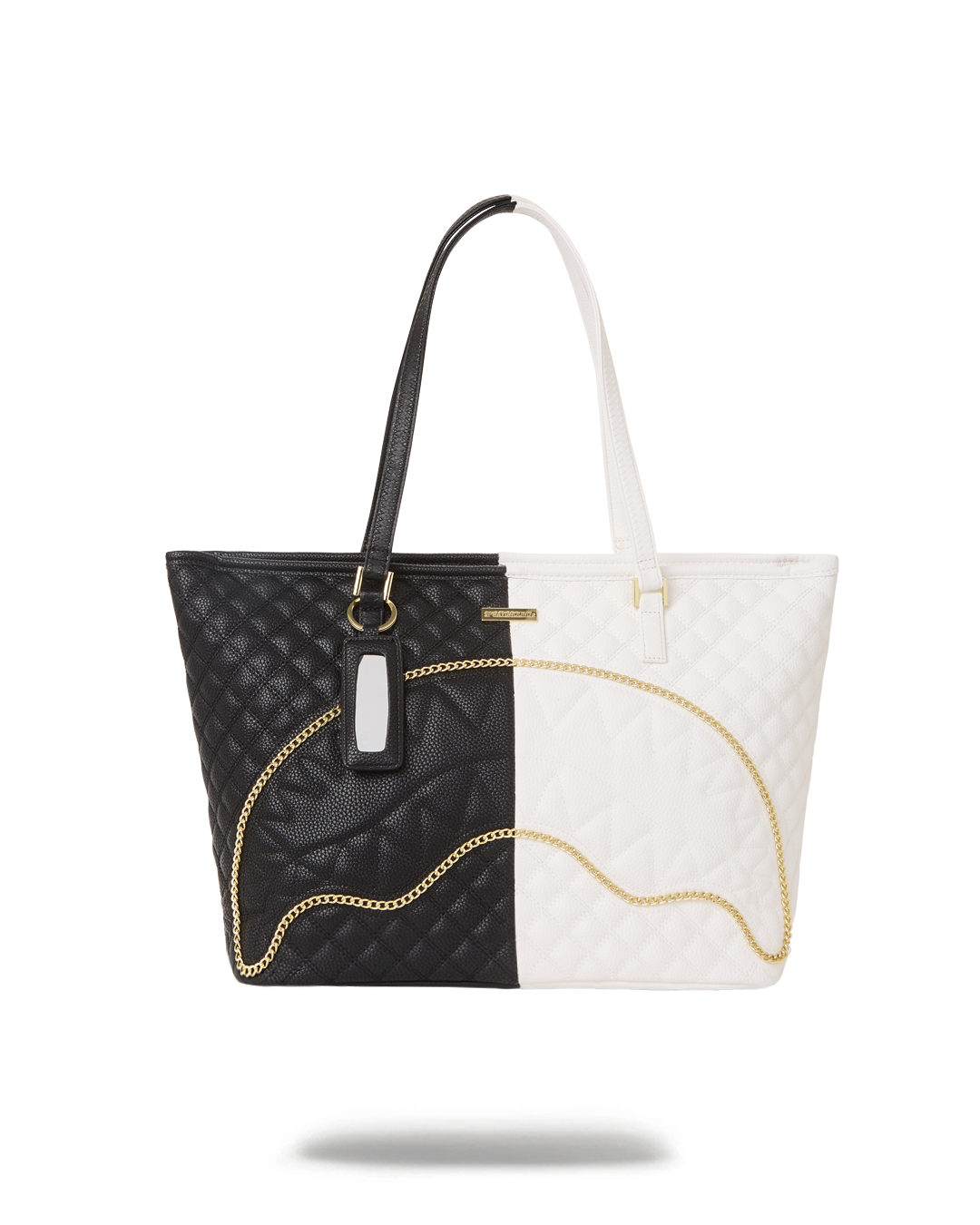 Sprayground Shark Tote bag with quilted diamond design and gold chain appliqué
