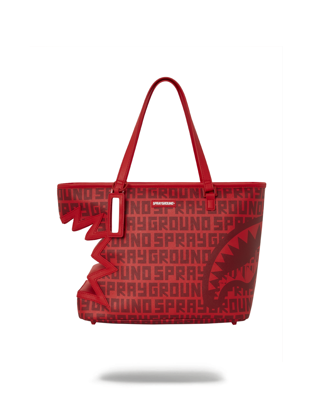 Front view of Sprayground leopard print tote with keychain accessory