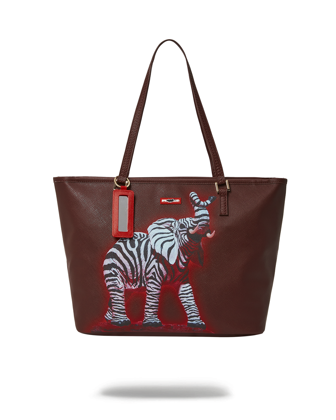 Close-up of the Ron English Sprayground Tote's leopard print design