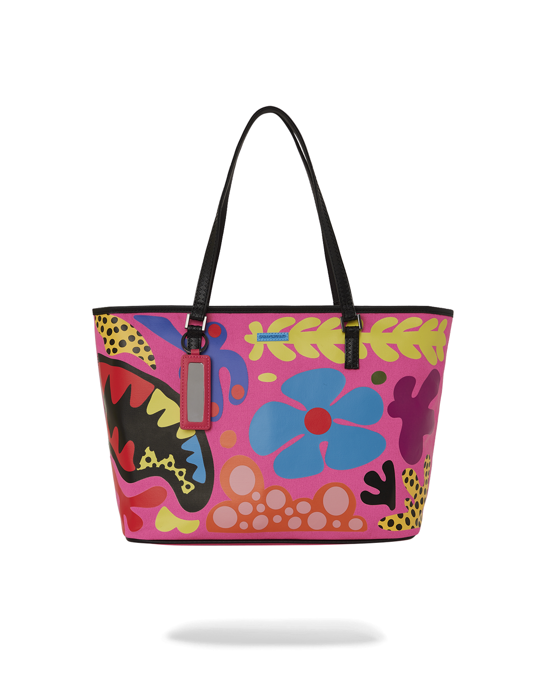 View of the vibrant psychedelic tote showcasing its artistic design.