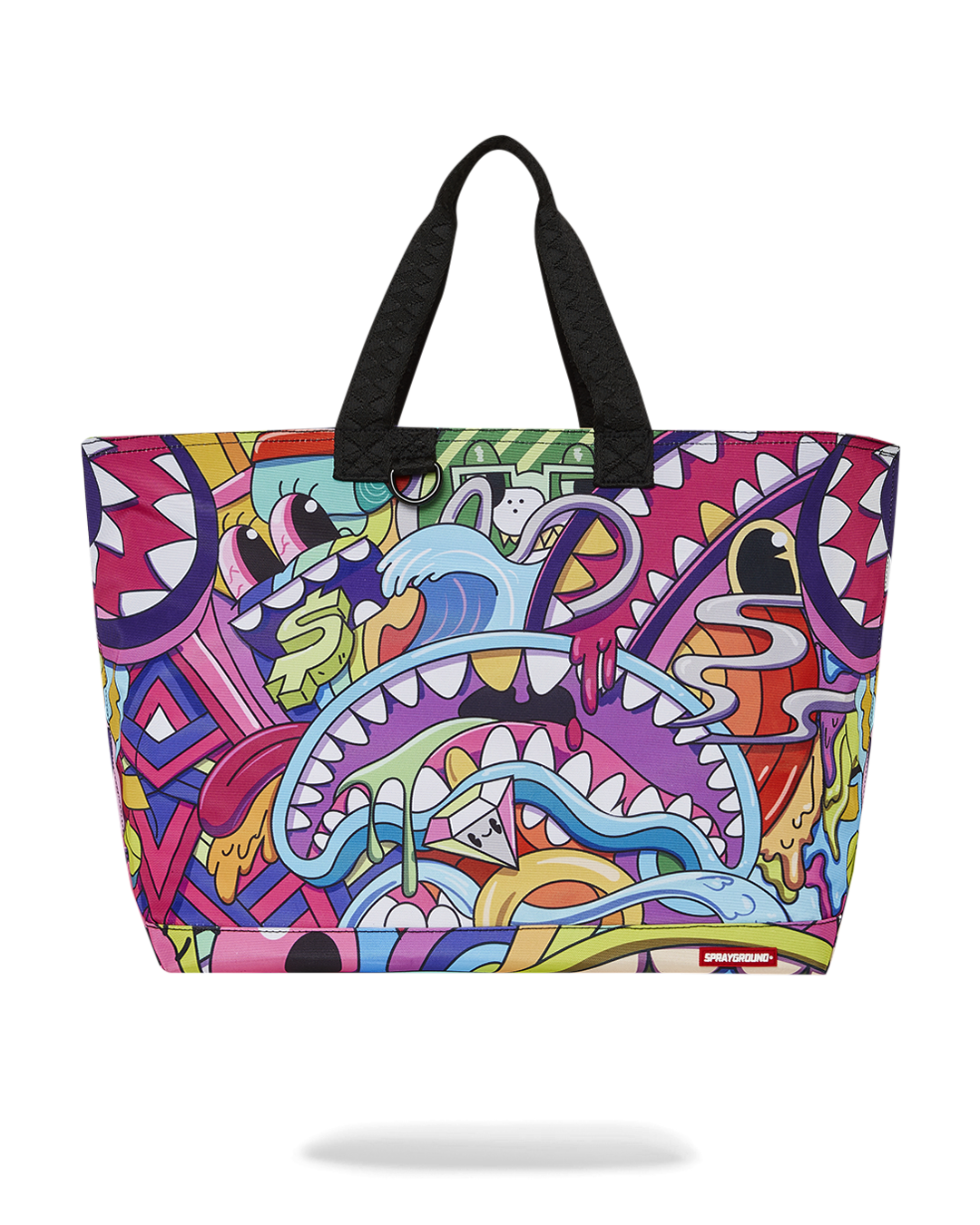 Front view of the rubber beach tote styled for California beach outings