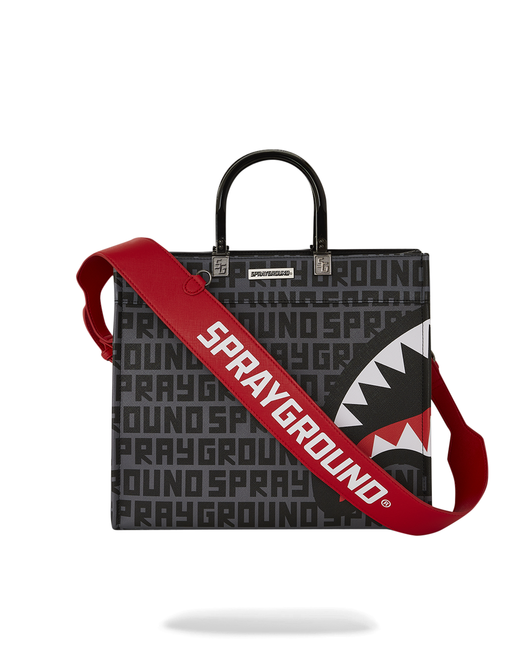Sprayground Sharkfinity Stealth Pilot Tortuga Tote bag with leopard print design, showcasing its faux tortoise handle.