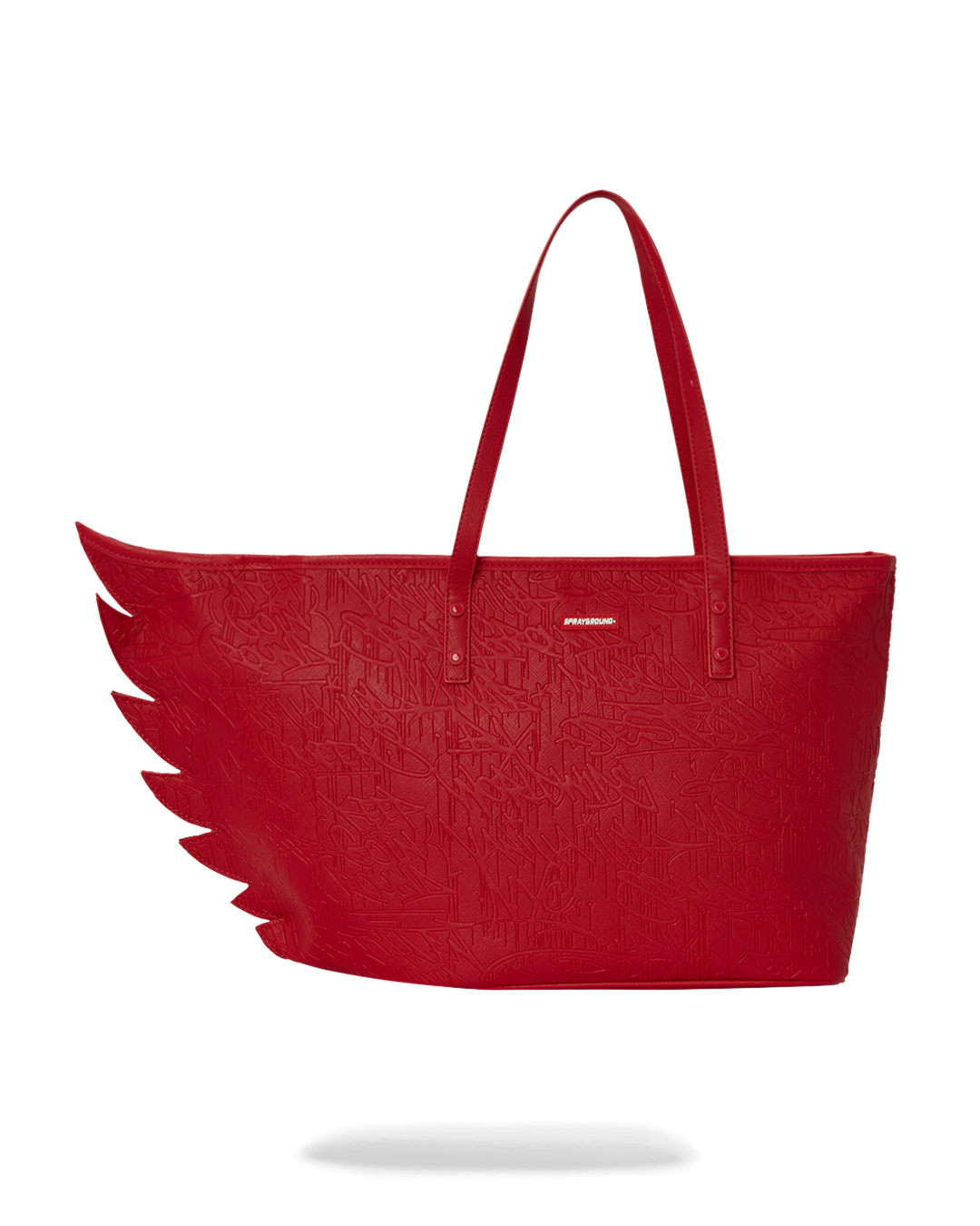 Front view of the KATANA SOUNDWAVE Wing Tote showing graffiti embossed faux leather