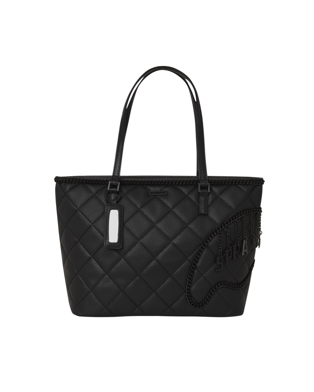 Front view of the stylish Sprayground tote bag with leopard print.
