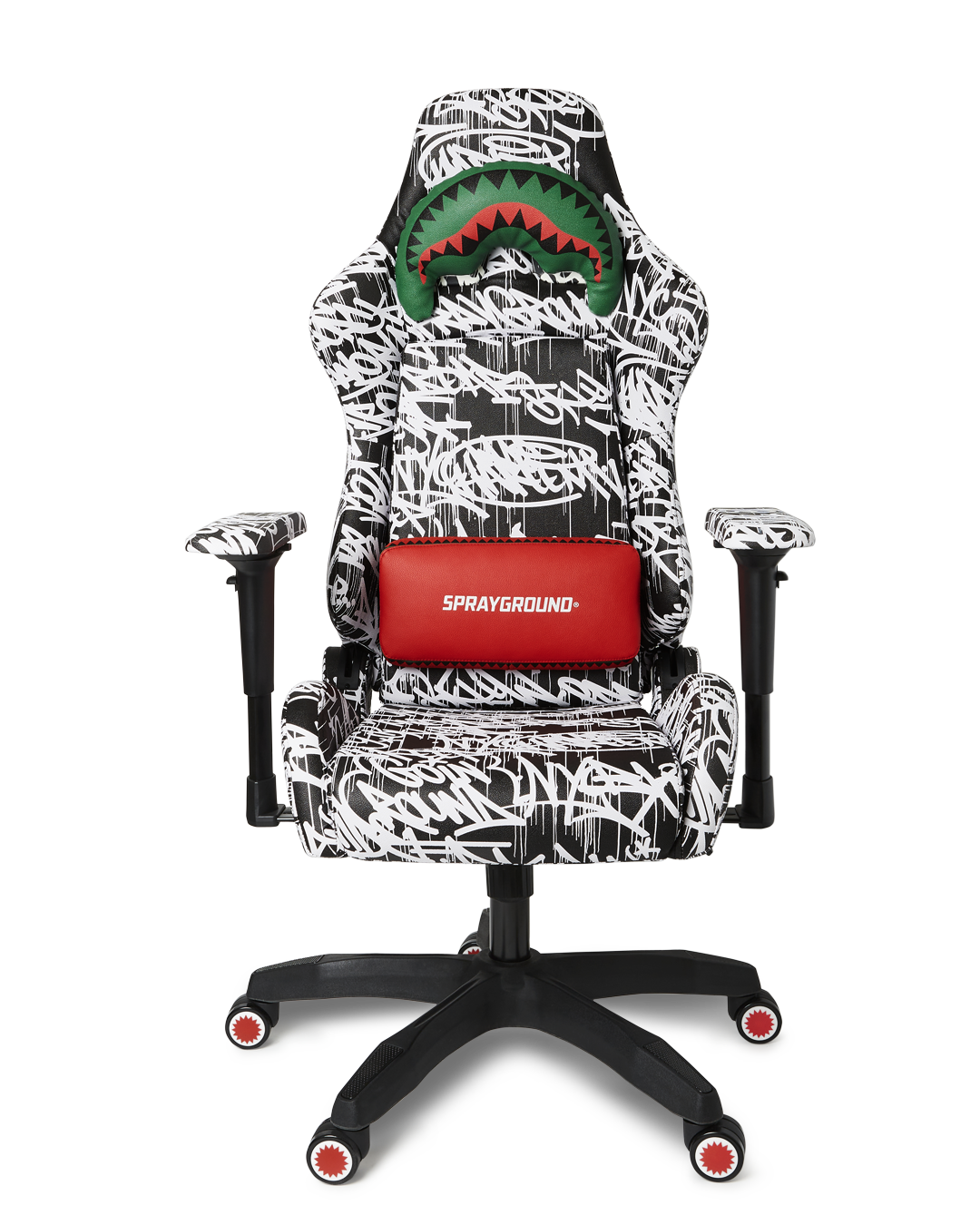Front view of the limited edition gaming chair with 4D armrests and lumbar support