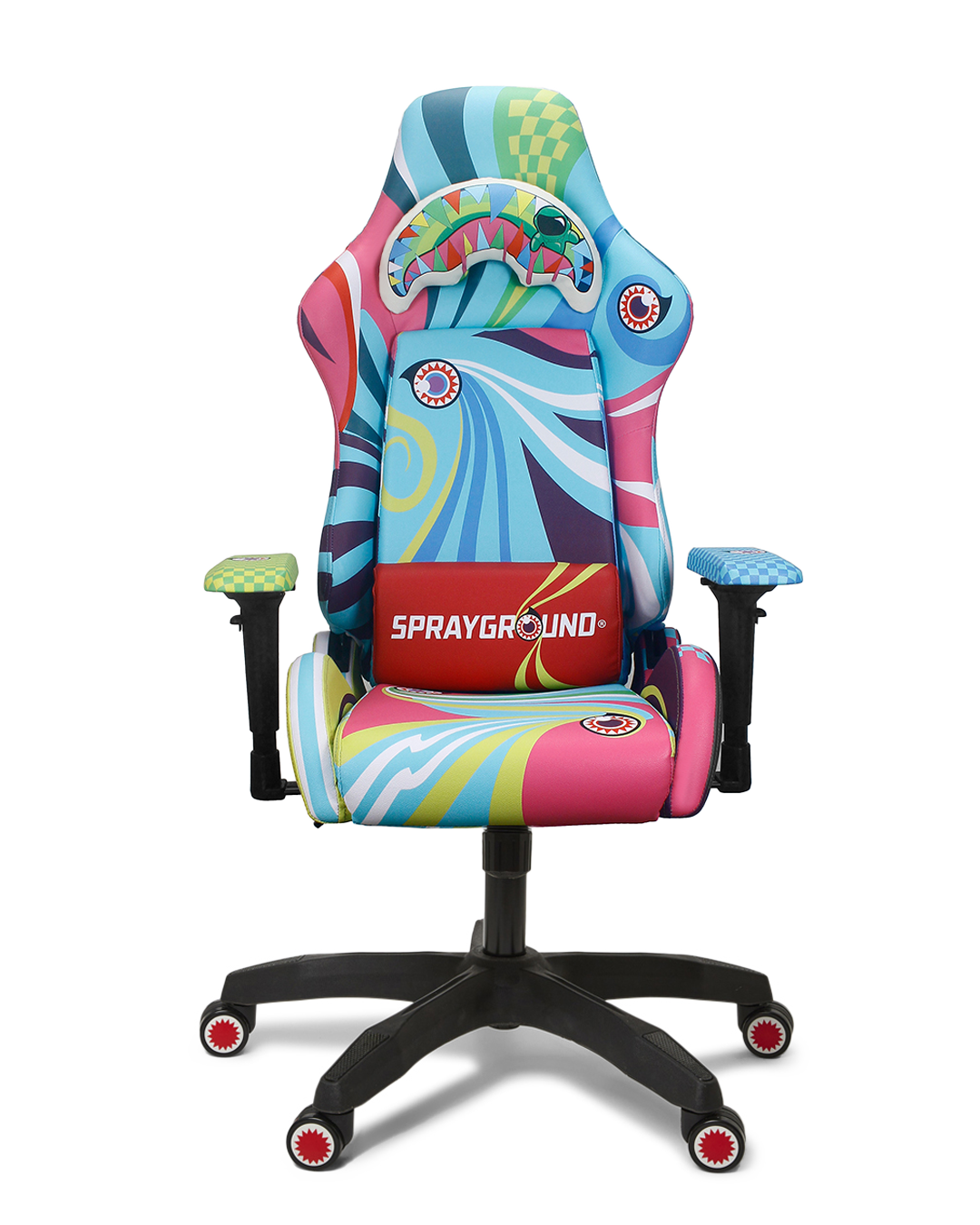 Close-up of the ergonomic backrest and adjustable armrests on the limited edition gaming chair