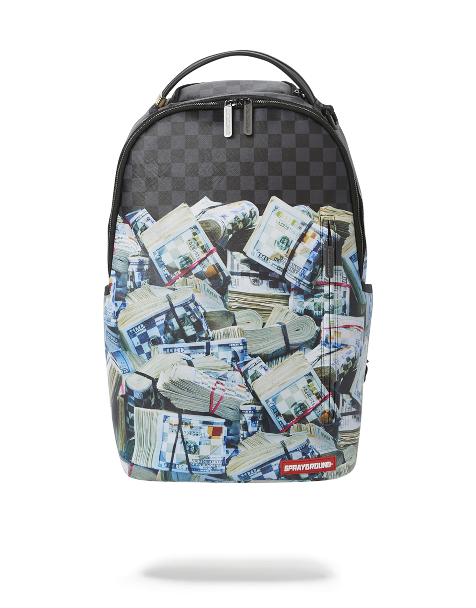 Front view of the Sprayground Money Backpack showcasing its vegan leather finish.