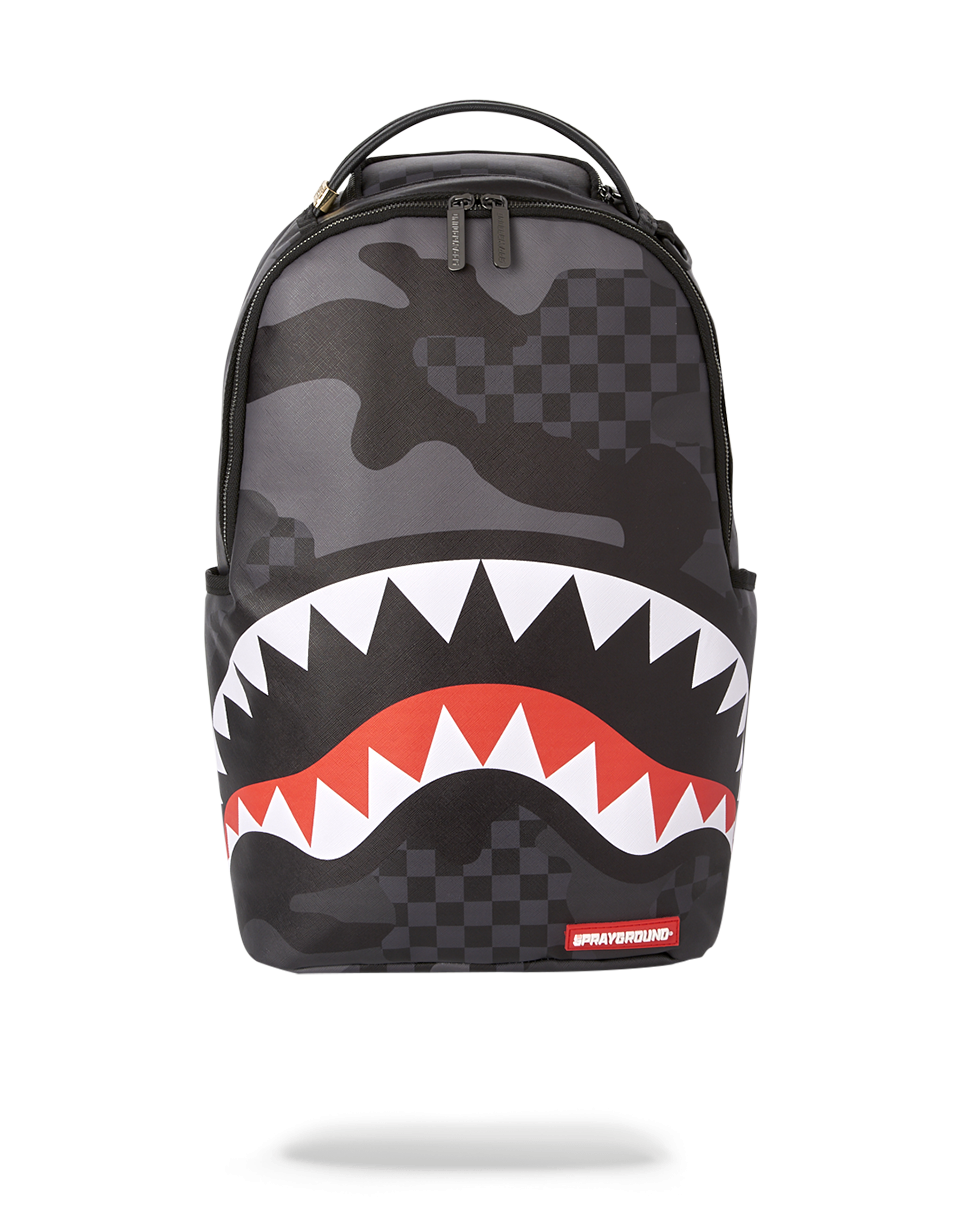 Front view of the 3AM backpack with water-resistant vegan leather finish and metal hardware