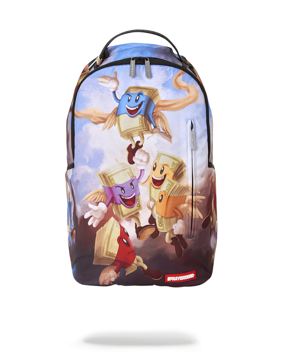 Front view of the Sprayground MONEY ANGELS Backpack showcasing its design.