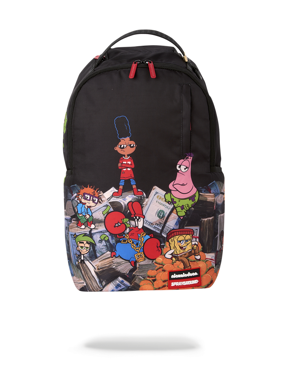 Sprayground backpack pink with clear details, front view