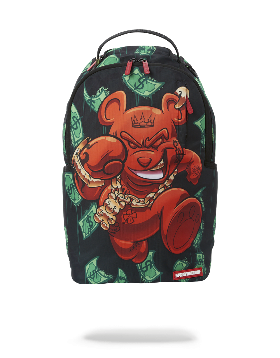 Diablo Bear backpack with water-resistant fabric and front zipper pocket for travel